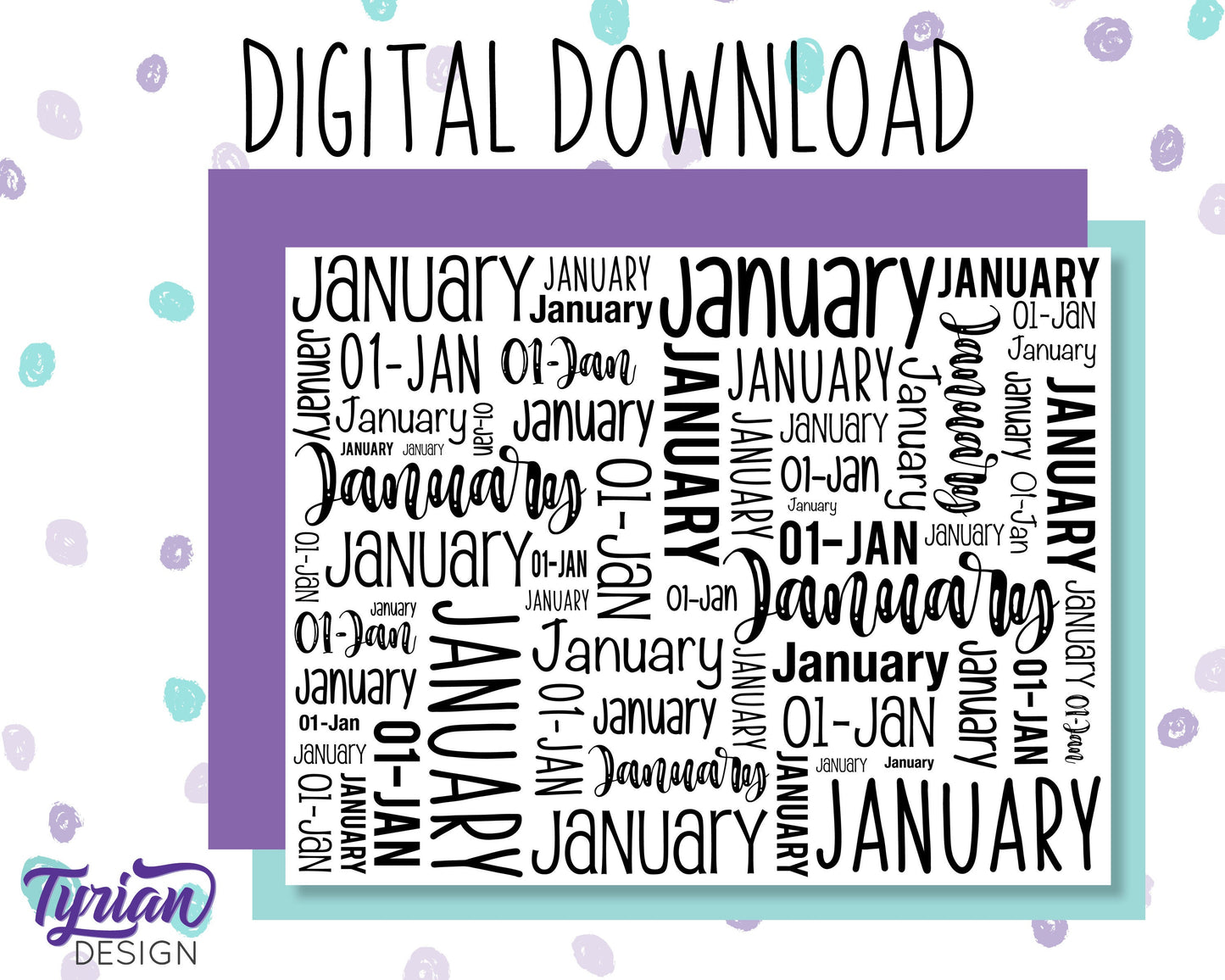 Digital Paper - January Word cloud Pattern