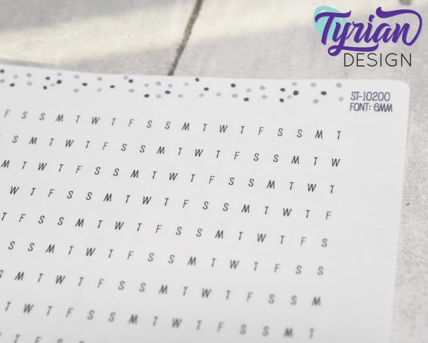 5mm Days of the week for Horizontal Habit Tracker Stickers | 12 Stickers | 5mm x 155mm