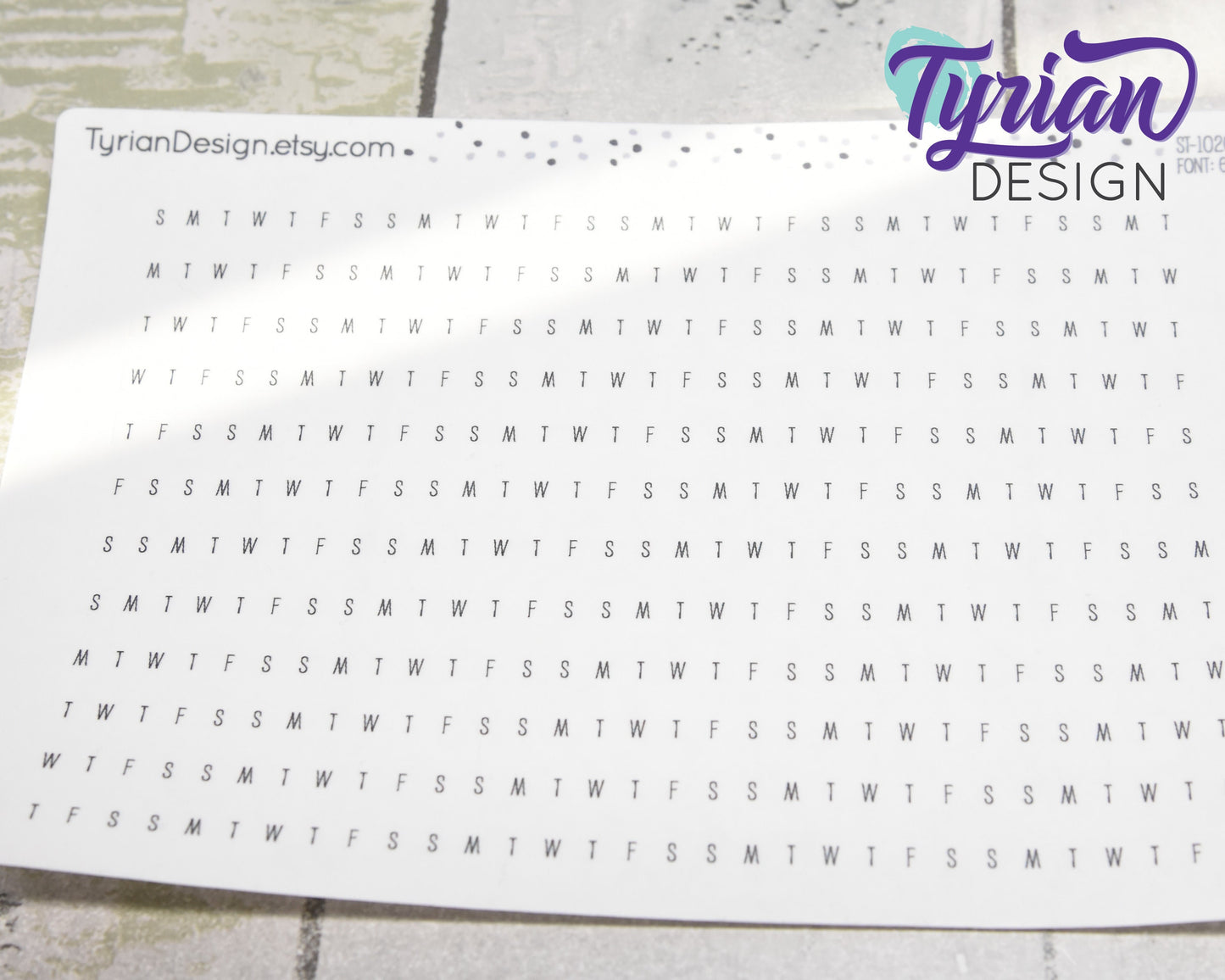 5mm Days of the week for Horizontal Habit Tracker Stickers | 12 Stickers | 5mm x 155mm