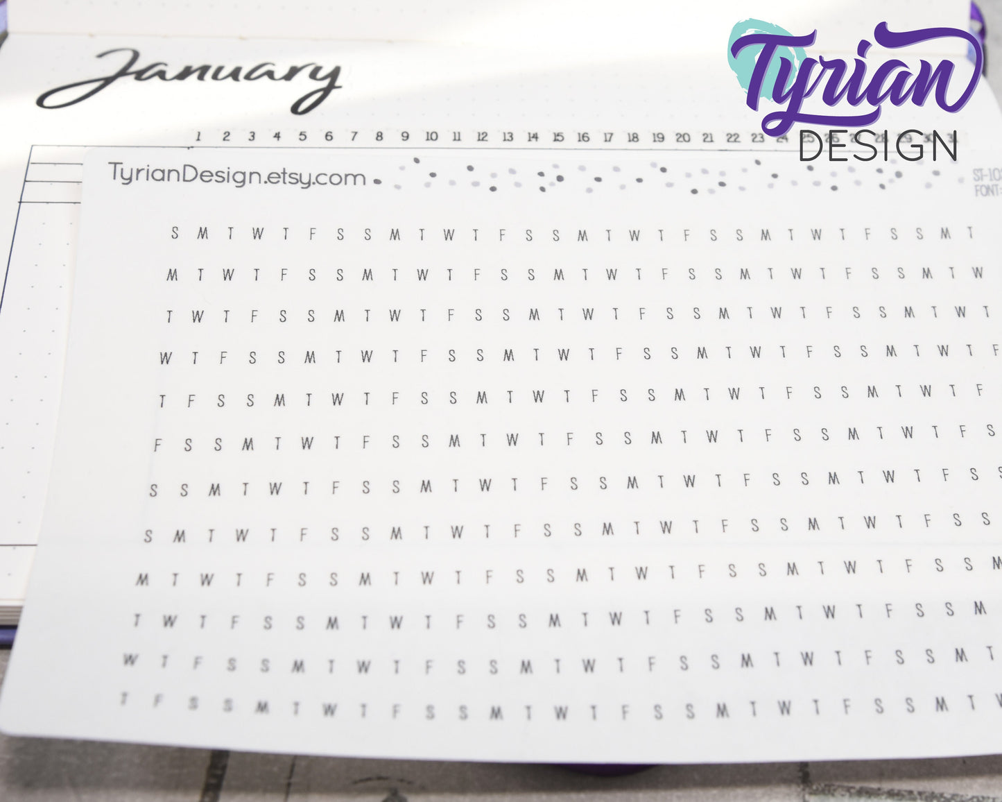 5mm Days of the week for Horizontal Habit Tracker Stickers | 12 Stickers | 5mm x 155mm