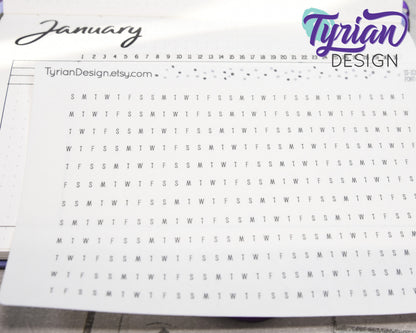 5mm Days of the week for Horizontal Habit Tracker Stickers | 12 Stickers | 5mm x 155mm