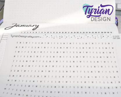 5mm Days of the week for Horizontal Habit Tracker Stickers | 12 Stickers | 5mm x 155mm