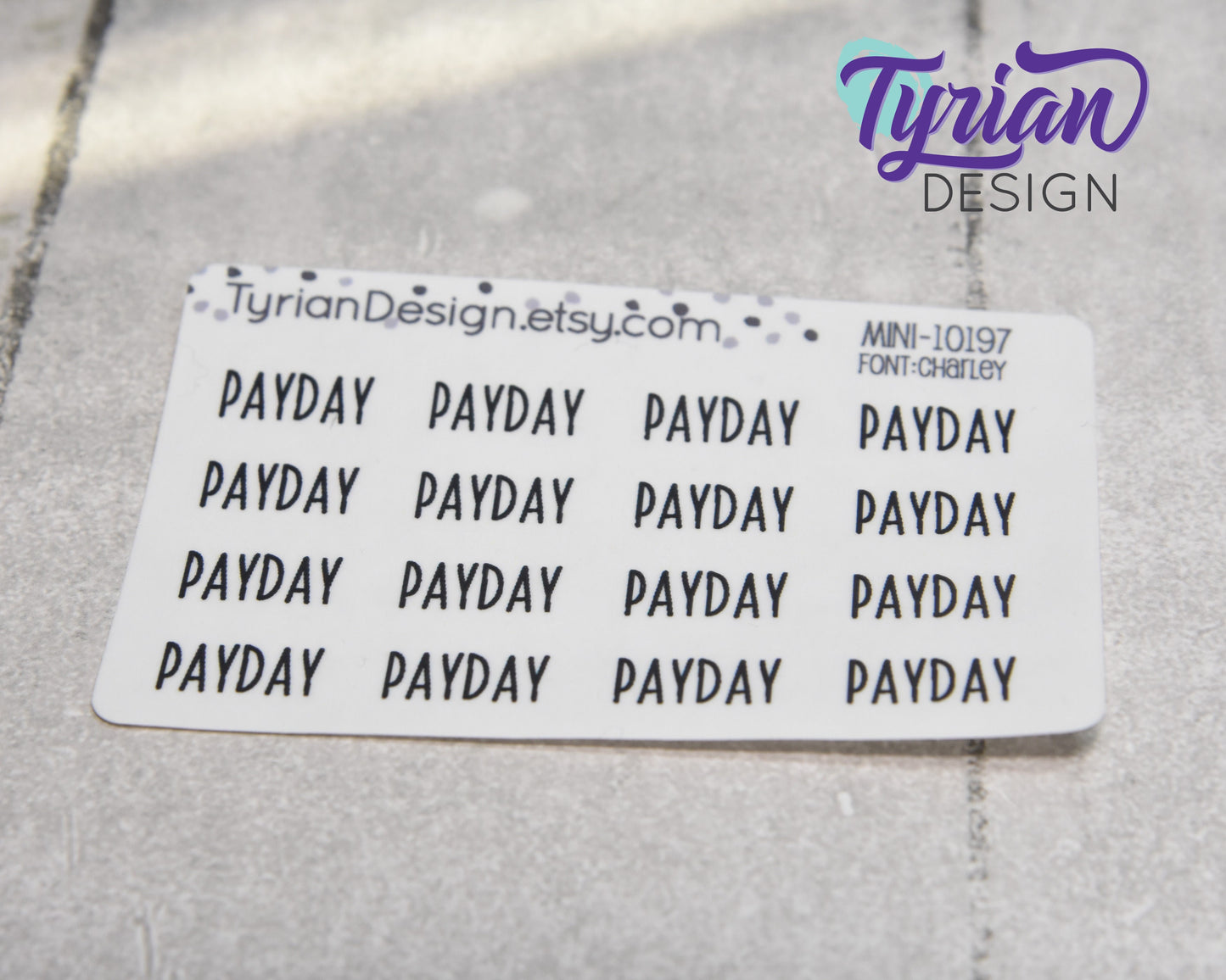 Payday Day Stickers Mini Sheet for Planners and Journals. Black Type, clear or white matte stickers - Pay check Stickers