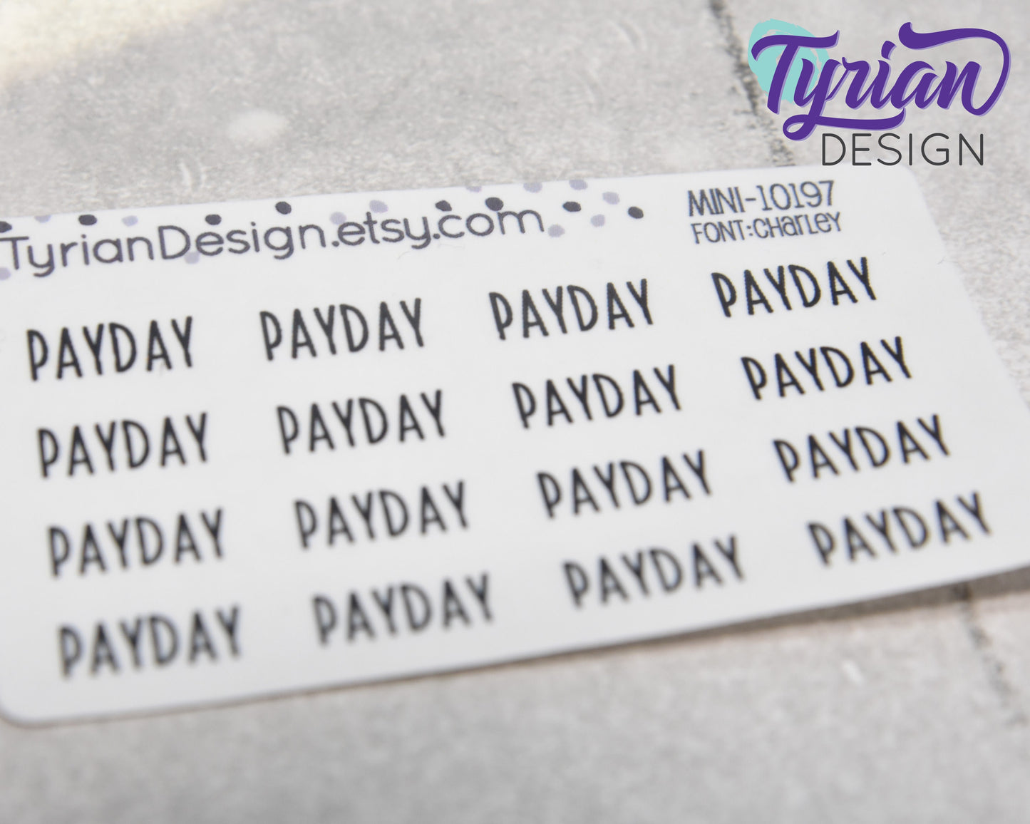 Payday Day Stickers Mini Sheet for Planners and Journals. Black Type, clear or white matte stickers - Pay check Stickers