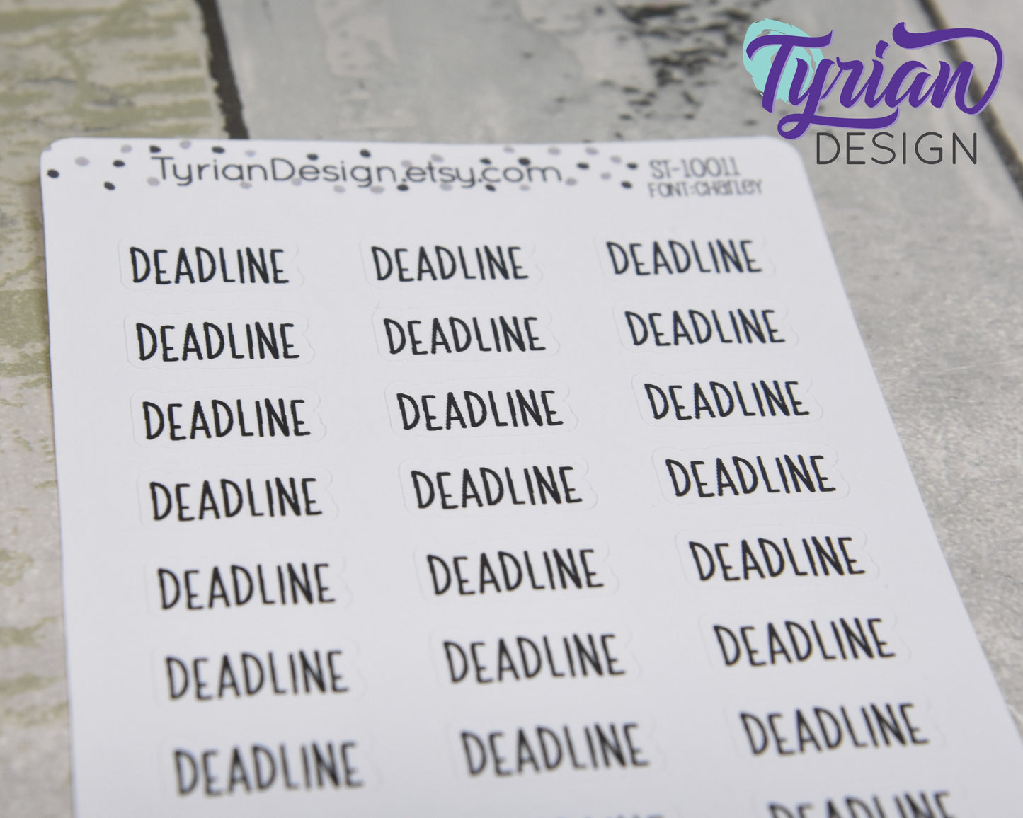 Deadline Stickers | 24 Stickers | .79" x .35" each | Charley Font.
