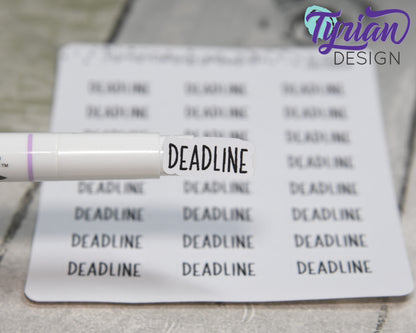 Deadline Stickers | 24 Stickers | .79" x .35" each | Charley Font.