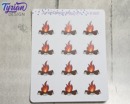 Hand Drawn Camp Fire Stickers | 12 Stickers | .86 x .82" each.