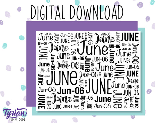 Digital Paper - June Word cloud Pattern