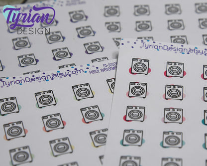 Laundry Icon, Washing Stickers. Clothes, Different color options. stickers for Planners, journals and calendars sticker sheet