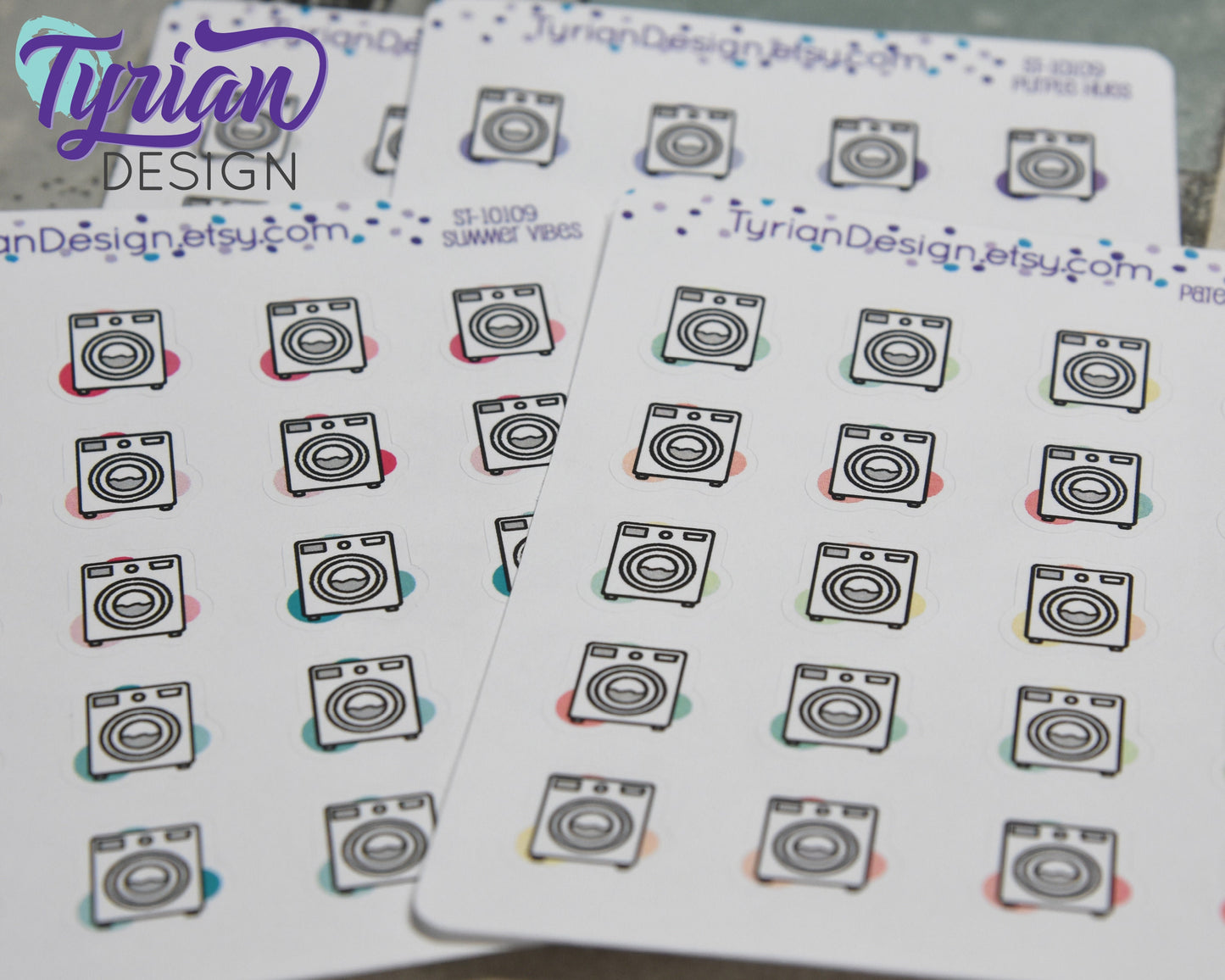 Laundry Icon, Washing Stickers. Clothes, Different color options. stickers for Planners, journals and calendars sticker sheet