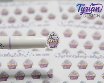 Cupcake Stickers Mini Sheet for Planners and Journals. mini cupcake stickers, birthdays, celebrations, clear or white matte stickers
