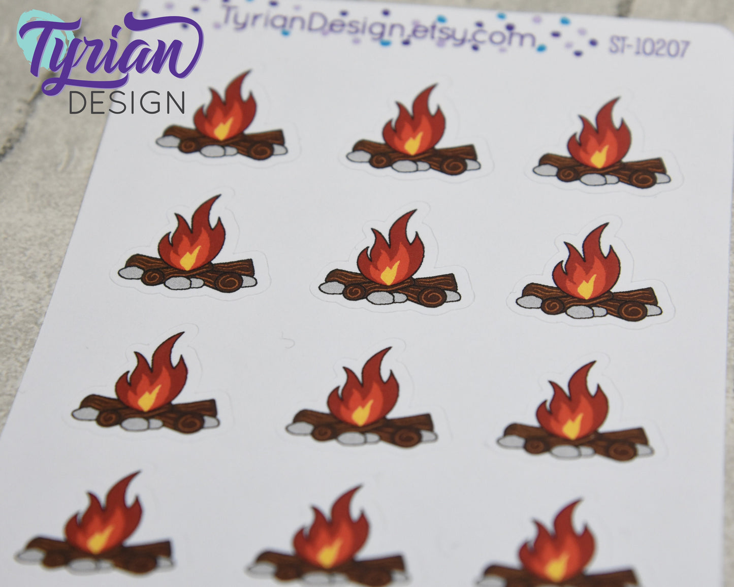 Hand Drawn Camp Fire Stickers | 12 Stickers | .86 x .82" each.
