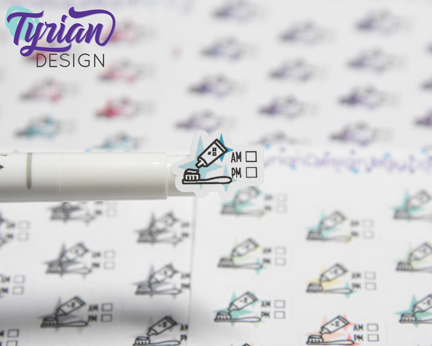 AM PM Tooth brushing Stickers. | 22 Stickers | .75 x .6" each.