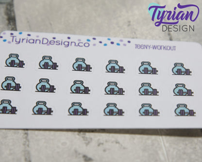 Workout Stickers | Tiny Weights stickers on mini sheet | Great for pocket planning | Strength training icon sticker | White or Clear Matte