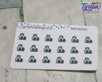 Workout Stickers | Tiny Weights stickers on mini sheet | Great for pocket planning | Strength training icon sticker | White or Clear Matte