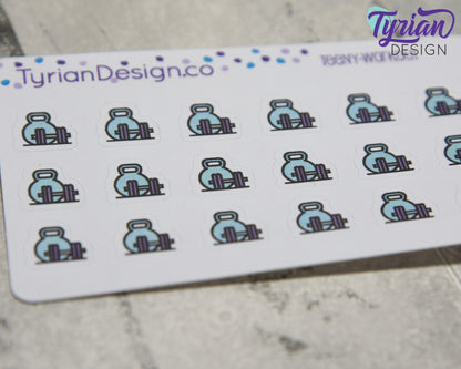 Workout Stickers | Tiny Weights stickers on mini sheet | Great for pocket planning | Strength training icon sticker | White or Clear Matte