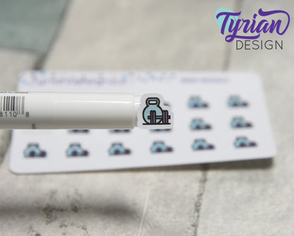 Workout Stickers | Tiny Weights stickers on mini sheet | Great for pocket planning | Strength training icon sticker | White or Clear Matte
