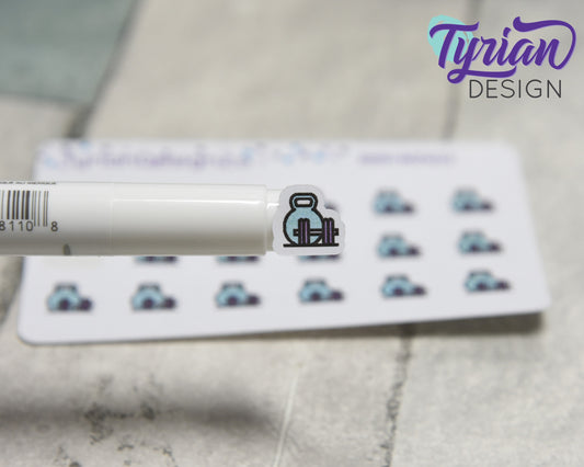 Workout Stickers | Tiny Weights stickers on mini sheet | Great for pocket planning | Strength training icon sticker | White or Clear Matte