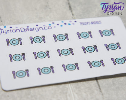 Meal Stickers | Tiny Meal stickers on mini sheet | Great for pocket planning | Meal Planing icon sticker | Date Night | White or Clear Matte