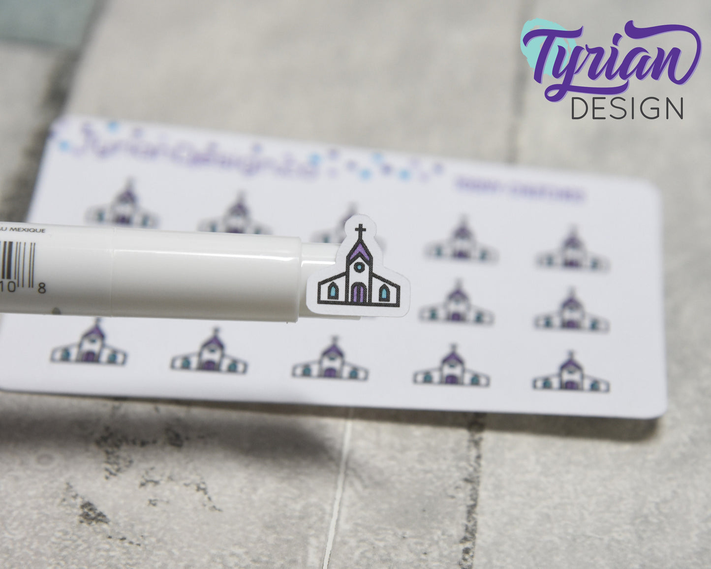 Church Stickers | Tiny Church stickers on mini sheet | Great for pocket planning | Worship icon sticker | Temple | White or Clear Matte