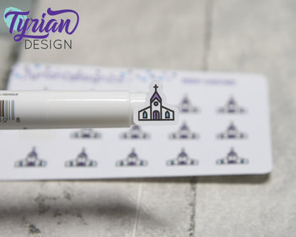 Church Stickers | Tiny Church stickers on mini sheet | Great for pocket planning | Worship icon sticker | Temple | White or Clear Matte