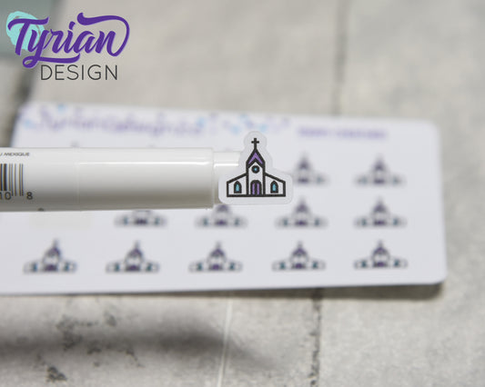 Church Stickers | Tiny Church stickers on mini sheet | Great for pocket planning | Worship icon sticker | Temple | White or Clear Matte