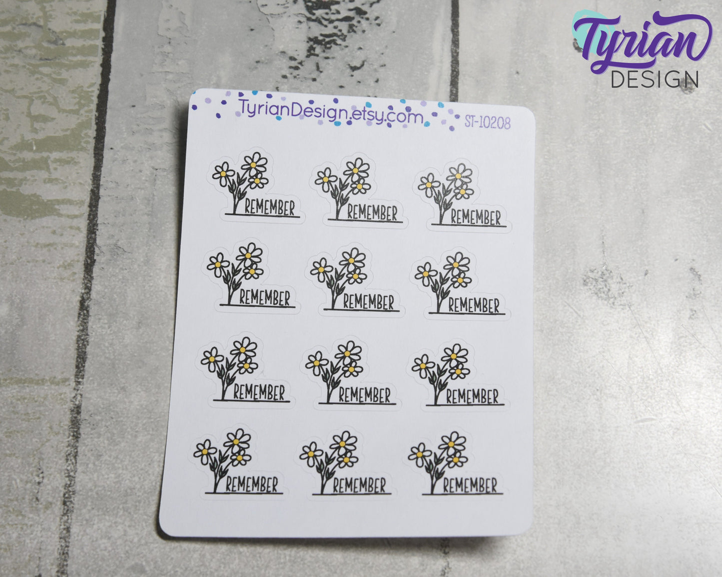 Hand Drawn Wild Daisies Remember Stickers. | 12 Stickers |  1 x .77" each.