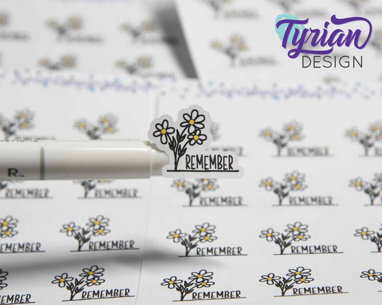 Hand Drawn Wild Daisies Remember Stickers. | 12 Stickers |  1 x .77" each.
