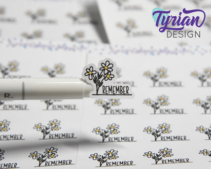 Hand Drawn Wild Daisies Remember Stickers. | 12 Stickers |  1 x .77" each.