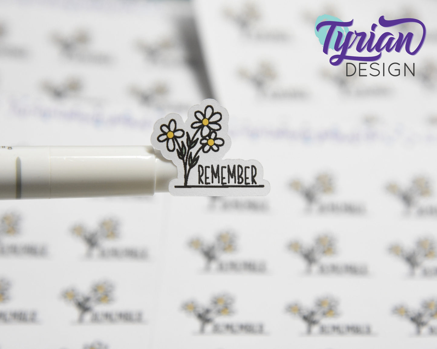 Hand Drawn Wild Daisies Remember Stickers. | 12 Stickers |  1 x .77" each.