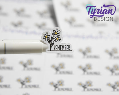 Hand Drawn Wild Daisies Remember Stickers. | 12 Stickers |  1 x .77" each.