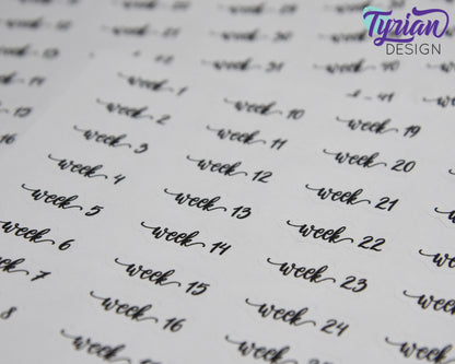 Week 1-52 Stickers | 52 Stickers | .35" x .75" Max Each