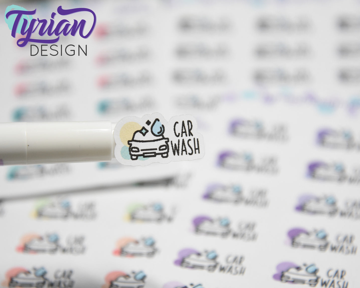 Car Wash Icon Stickers | 18 Stickers |  .9 x .5 | Icon Sticker