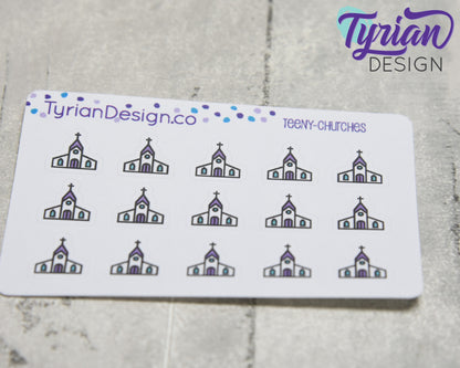Church Stickers | Tiny Church stickers on mini sheet | Great for pocket planning | Worship icon sticker | Temple | White or Clear Matte