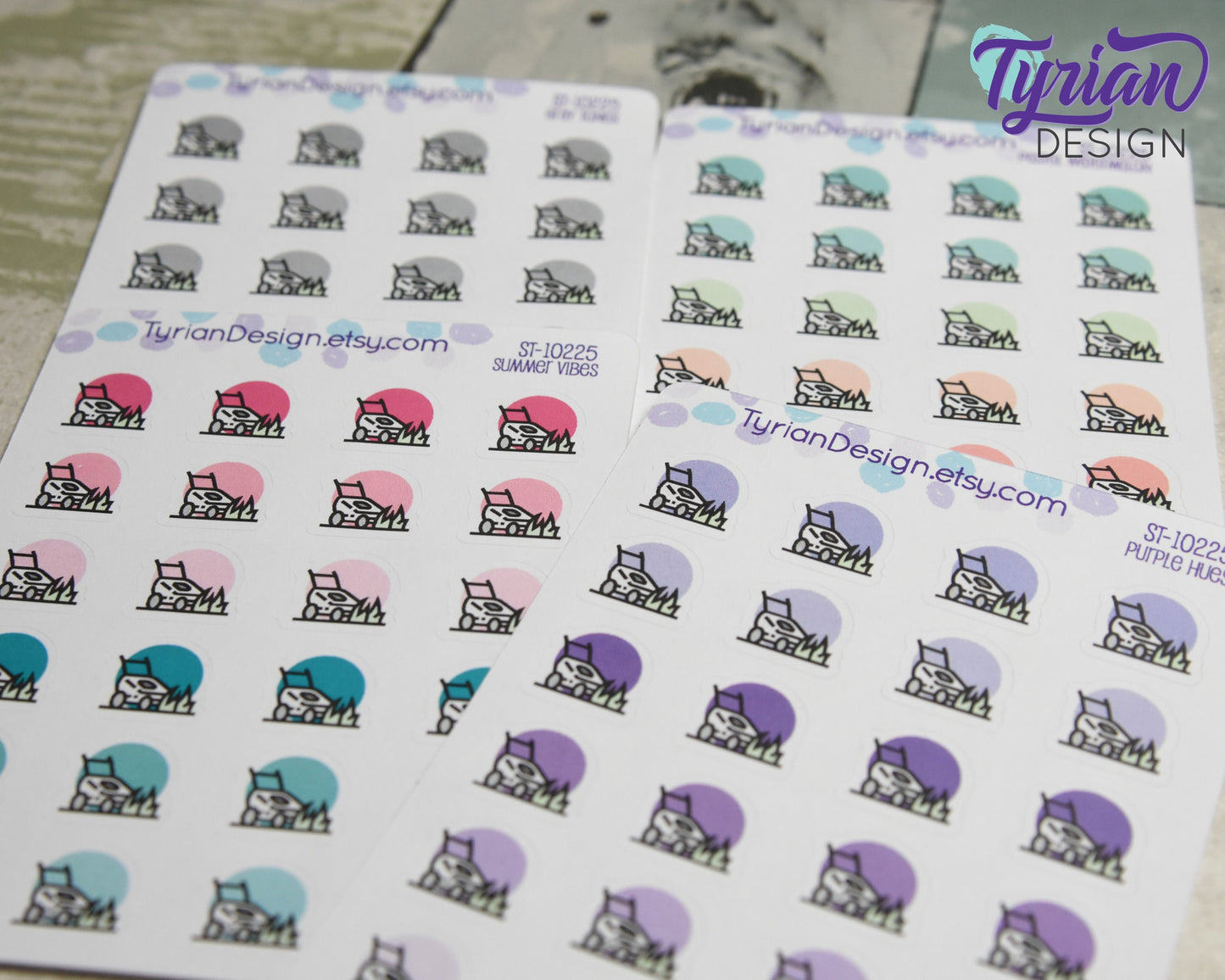 Lawn Mowing Icon Stickers | 24 Stickers |  .6 x .6" each.