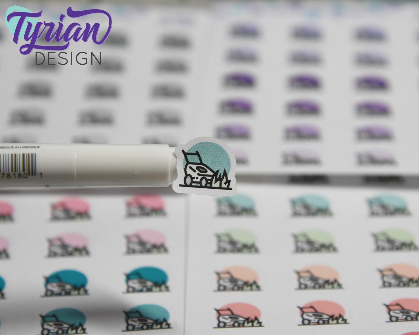 Lawn Mowing Icon Stickers | 24 Stickers |  .6 x .6" each.