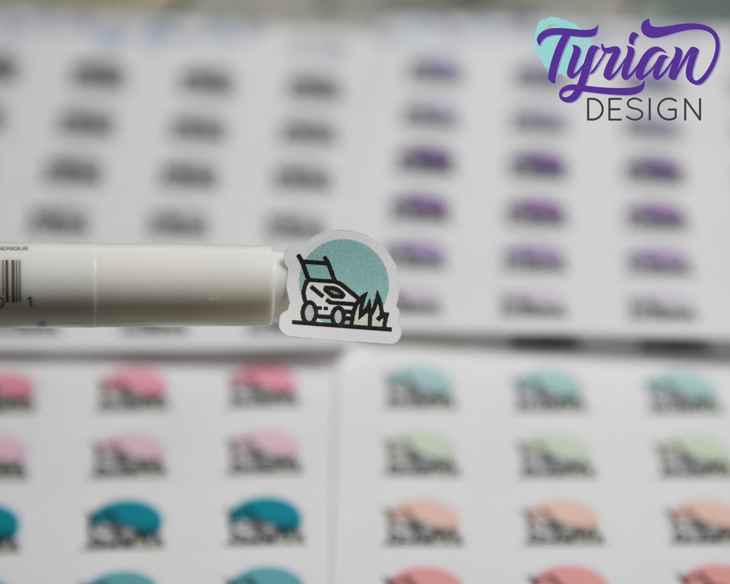 Lawn Mowing Icon Stickers | 24 Stickers |  .6 x .6" each.