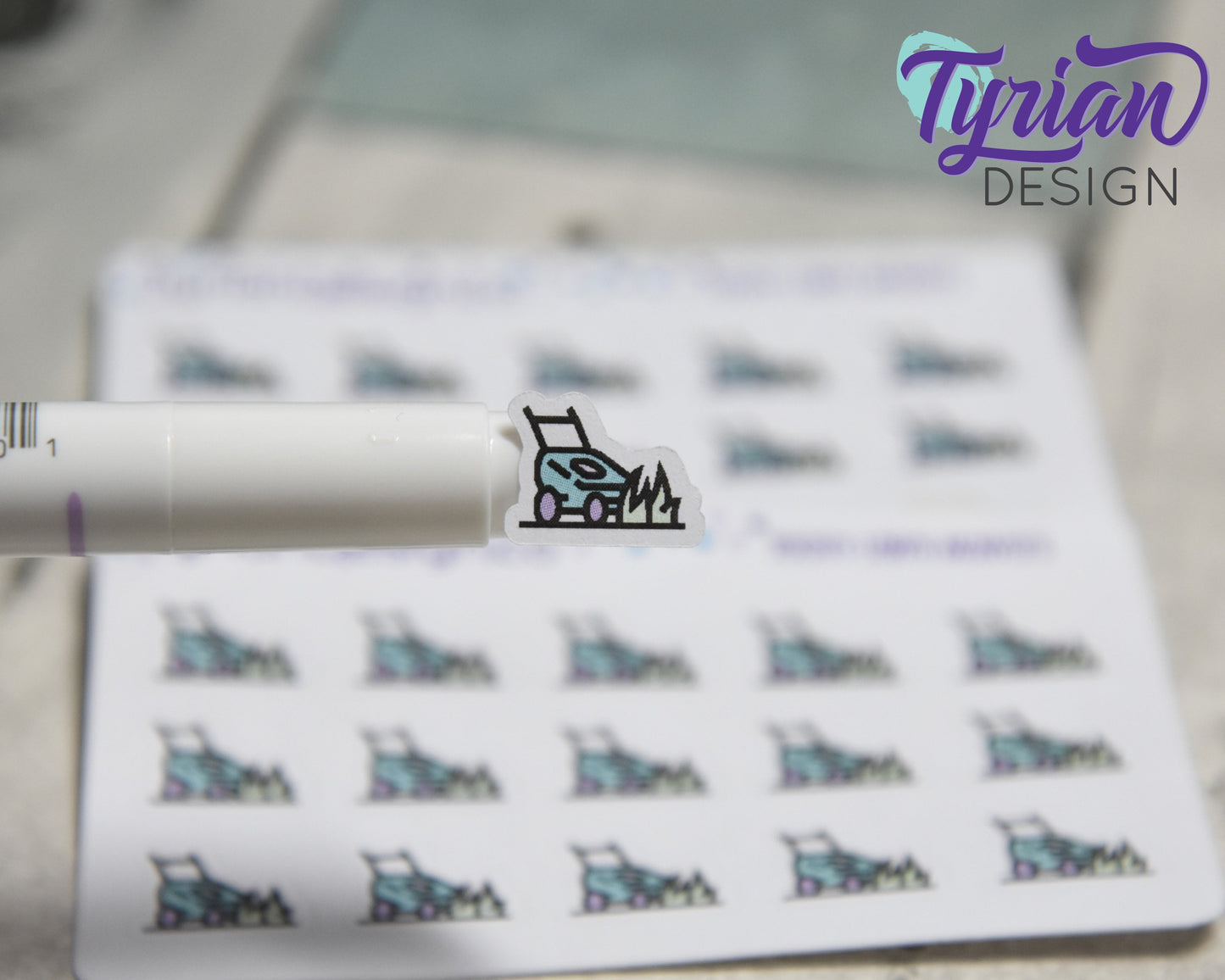 Lawn Mowing Icon Stickers |Tiny Lawn Mower on a mini sheet| Lawn Maintenance | Icon Sticker | pocket planning | White or Clear Matte