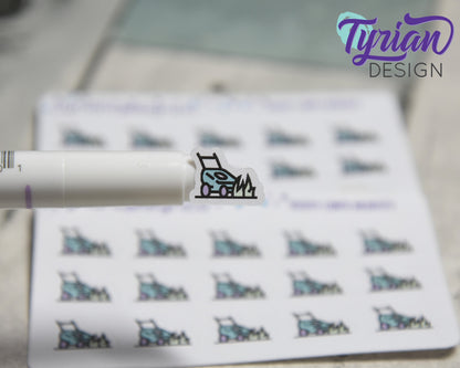 Lawn Mowing Icon Stickers |Tiny Lawn Mower on a mini sheet| Lawn Maintenance | Icon Sticker | pocket planning | White or Clear Matte