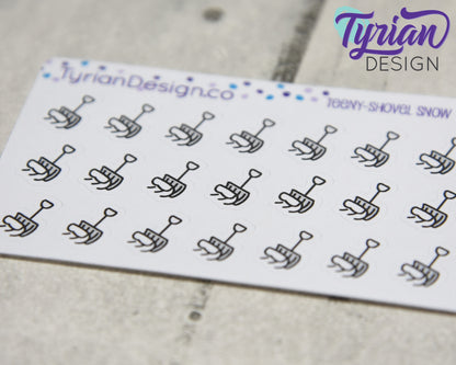 Snow Shoveling Icon Stickers |Tiny Snow Shovel on a mini sheet| Snow Removal | Icon Sticker | pocket planning | White or Clear Matte