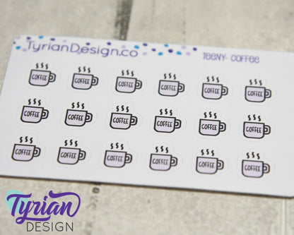 Coffee Icon Stickers |Tiny Coffee Mug on a mini sheet| Good morning Coffee | Icon Sticker | pocket planning | White or Clear Matte