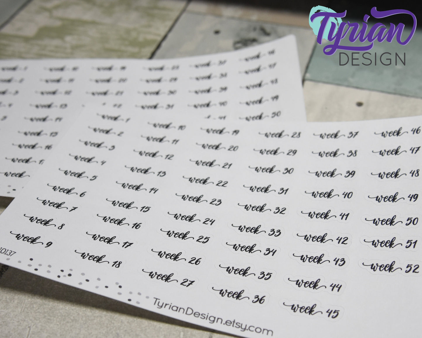 Week 1-52 Stickers | 52 Stickers | .35" x .75" Max Each