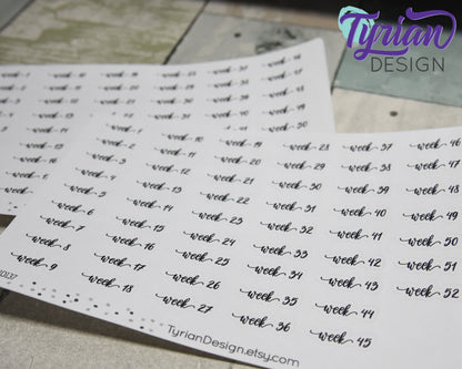 Week 1-52 Stickers | 52 Stickers | .35" x .75" Max Each