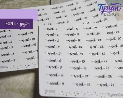 Week 1-52 Stickers | 52 Stickers | .35" x .75" Max Each