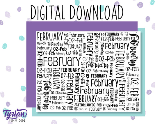 Digital Paper - February Word cloud Pattern