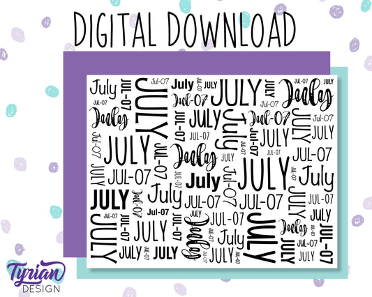 Digital Paper - July Word cloud Pattern
