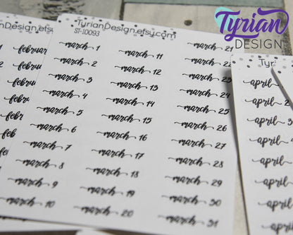 Monthly Days Stickers | Gigi Font | All Year Available
