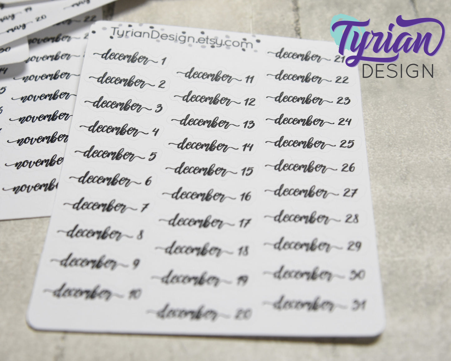 Monthly Days Stickers | Gigi Font | All Year Available