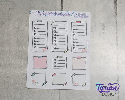 List Sticky Note Stickers | Different color options | Hand Drawn stickers | Layering Stickers | Over washi stickers | White Matte