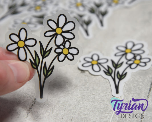 Wild Daisies Clear Vinyl Sticker | 2.25" x 2"